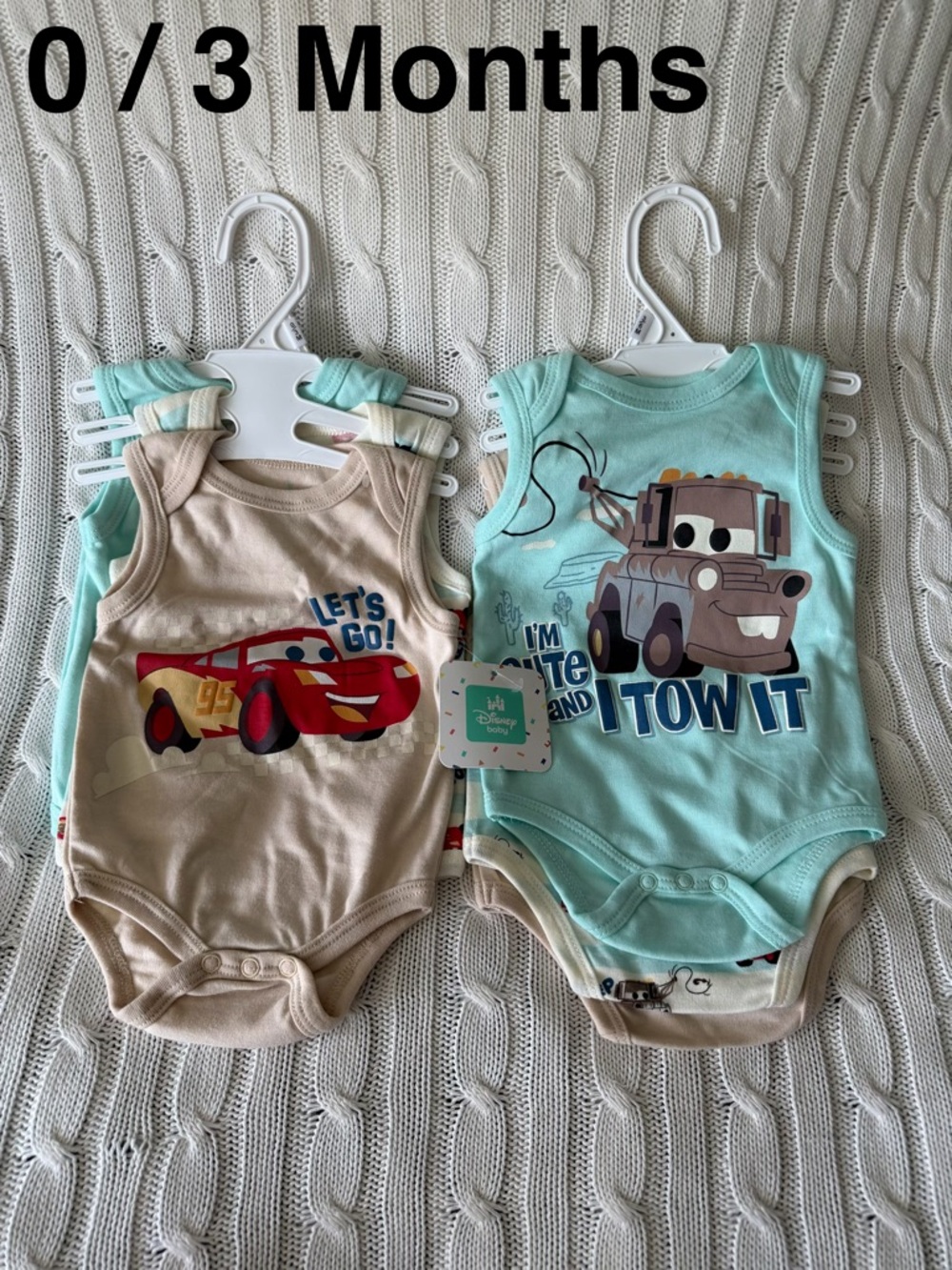 Disney Baby Cars Boys Onesie Set of 3 Sz 0 - 3 Mo NEW Kachow Rusteez Boy Mom
